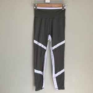 Green All Fenix Cora Stripe Leggings, Olive Green and White, women’s Size Small